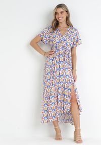 Born2be - Niebieska Sukienka Maxi z Wiskozy i Wiązanym Paskiem Ambrinta. Typ kołnierza: dekolt kopertowy. Kolor: niebieski. Materiał: wiskoza. Typ sukienki: kopertowe. Długość: maxi