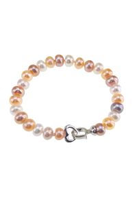 Braccatta - APRIL bransoletka z różowych pereł srebrne serce. Materiał: srebrne. Kolor: srebrny, wielokolorowy, różowy. Wzór: aplikacja, kolorowy. Kamień szlachetny: perła