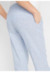 Spodnie ciążowe z lnem bonprix biało-niebieski w paski. Kolekcja: moda ciążowa. Kolor: biały. Materiał: len. Wzór: paski #3