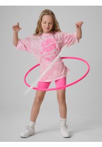 4f - 4F Legginsy kolarki dzianinowe dziewczęce - różowe 158 (12-13 lat). Okazja: na co dzień, na uczelnię, na spacer. Stan: podwyższony. Kolor: różowy. Materiał: dzianina. Długość: krótkie. Wzór: gładki. Sezon: lato. Styl: casual #1