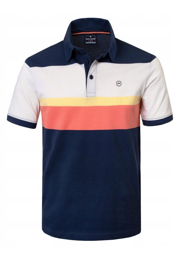 Męska Koszulka Polo - Pako Jeans - Kolorowa w Pasy. Okazja: na co dzień. Typ kołnierza: polo. Kolor: wielokolorowy. Materiał: bawełna. Wzór: prążki, paski. Styl: casual