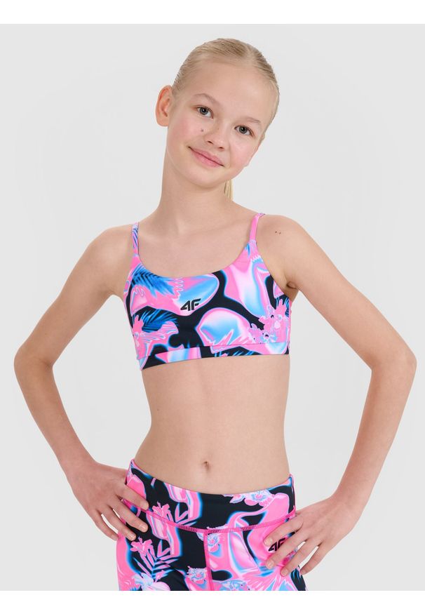 4f - 4F Biustonosz sportowy szybkoschnący dziewczęcy - multikolor 146/152 (10-12 lat). Kolor: wielokolorowy. Sezon: lato. Styl: sportowy
