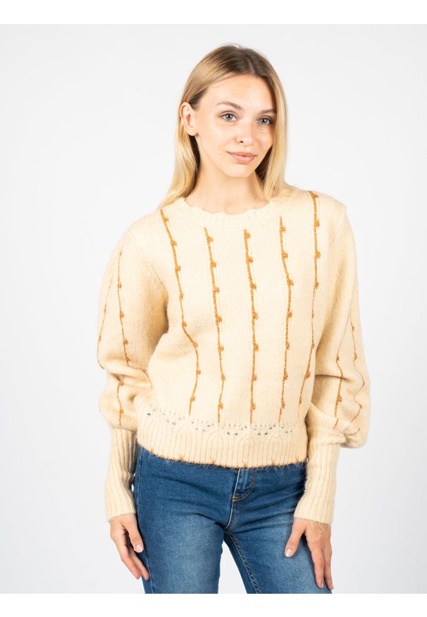 Silvian Heach Sweter "Kuina" | PGA22187 | Kobieta | Beżowy, Kremowy. Kolor: kremowy, beżowy, wielokolorowy. Materiał: nylon, akryl, poliester, wełna. Długość: krótkie. Wzór: aplikacja