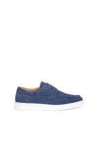 Kazar - Granatowe półbuty męskie w stylu boat shoes. Kolor: niebieski. Materiał: zamsz. Sezon: wiosna, lato #1