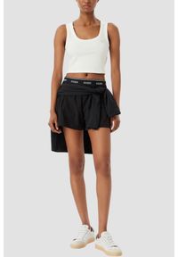 Guess - GUESS Biały krótki damski tank top Silvy Rib, Rozmiar L. Okazja: na co dzień. Kolor: biały. Materiał: materiał, prążkowany. Długość: krótkie. Sezon: lato. Styl: elegancki, casual #4
