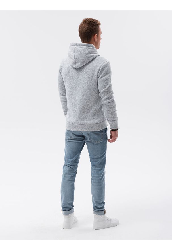 Ombre Clothing - Bluza męska z kapturem B1094 - jasnoszara - XXL. Typ kołnierza: kaptur. Kolor: szary. Materiał: materiał, poliester. Wzór: ze splotem. Styl: elegancki