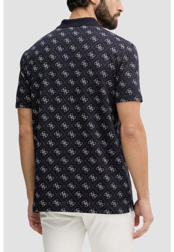 Guess - GUESS Granatowa męska koszulka polo w monogram 4G Jacquard, Rozmiar M. Okazja: na co dzień. Typ kołnierza: polo. Kolor: niebieski. Styl: elegancki, casual, klasyczny