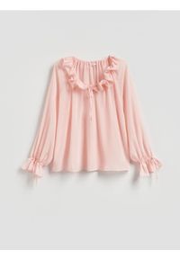 Reserved - Bluzka z falbanami - różowy. Kolor: różowy. Materiał: tkanina #1