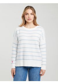 Big-Star - Sweter damski bawełniany błękitny Heartelia 400. Okazja: na co dzień. Kolor: niebieski. Materiał: bawełna. Wzór: haft, paski, ze splotem. Styl: casual, klasyczny #7