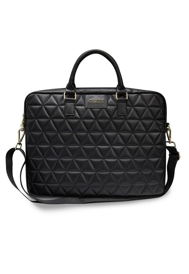 Guess Quilted 15'' czarna. Kolor: czarny. Materiał: skóra ekologiczna. Wzór: aplikacja. Styl: elegancki