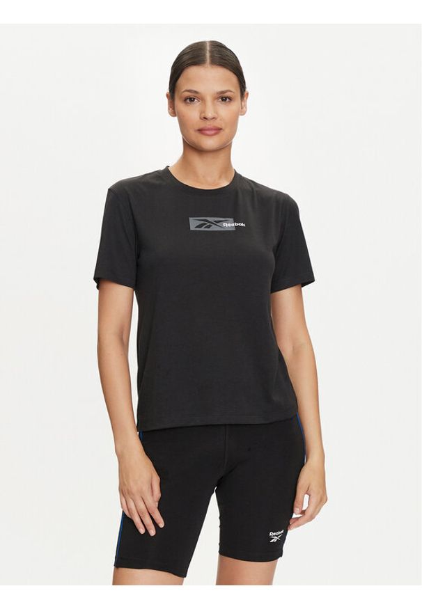 Reebok Koszulka techniczna Id Train Sup Graphic Tee 100035748 Czarny Regular Fit. Kolor: czarny. Materiał: wiskoza