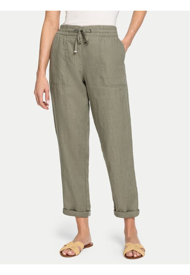 Olsen Spodnie materiałowe 14002162 Zielony Regular Fit. Kolor: zielony. Materiał: len