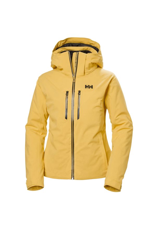 Damska kurtka narciarska Helly Hansen Alphelia Lifaloft. Kolor: beżowy, wielokolorowy, żółty. Technologia: Primaloft. Sezon: zima. Sport: narciarstwo