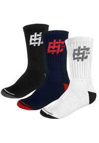 Skarpetki Sportowe Męskie długie EXTREME HOBBY HASHTAG – zestaw 3 par. Kolor: czarny, niebieski, wielokolorowy, biały. Sport: fitness, turystyka piesza #1