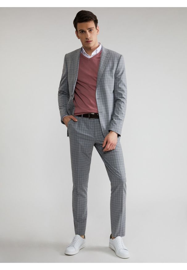 Pako Lorente - PAKO LORENTE – Szara marynarka garniturowa P22SF-3G-008-S-S. Okazja: na wesele, na ślub cywilny. Kolor: szary. Materiał: poliester, elastan, wełna. Styl: boho