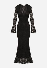 Born2be - Czarna Koronkowa Sukienka o Dopasowanym Kroju z Szerokim Dołem Annadira. Kolor: czarny. Materiał: koronka. Typ sukienki: proste #6