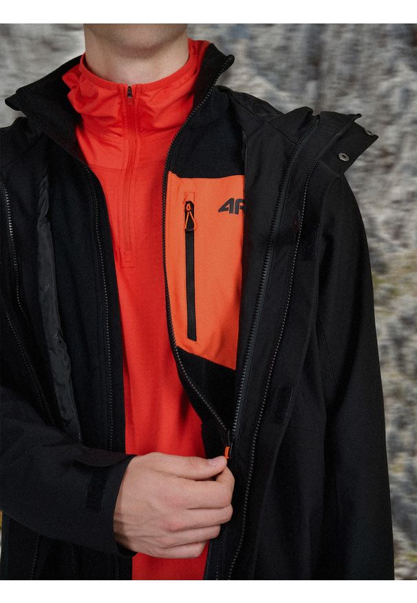 4f - 4F Kurtka trekkingowa 3w1 membrana 10000 męska - czarna XXL. Typ kołnierza: kołnierzyk stójkowy. Kolor: czarny. Materiał: materiał, tkanina, polar. Technologia: Primaloft. Sport: turystyka piesza, wspinaczka