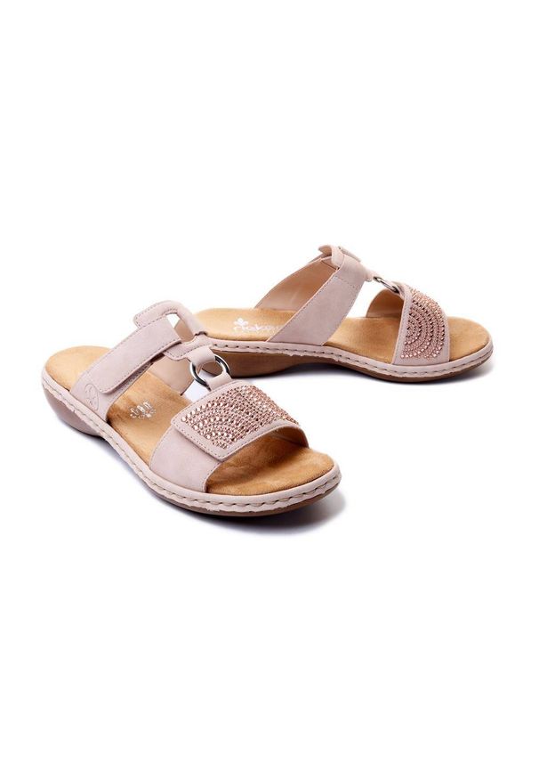 Rieker - RIEKER 65980-31 rose, klapki damskie. Kolor: różowy. Obcas: na koturnie