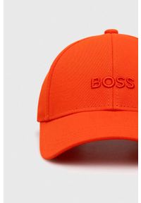BOSS czapka z daszkiem bawełniana kolor pomarańczowy z aplikacją. Kolor: pomarańczowy. Materiał: bawełna. Wzór: aplikacja #2