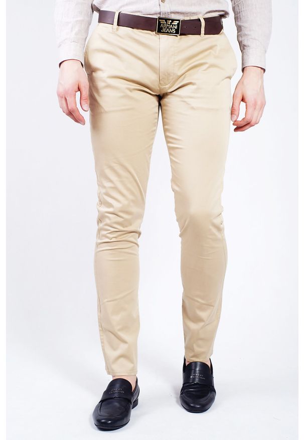 Beżowe spodnie Armani Jeans klasyczne, z aplikacjami