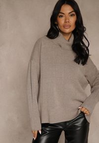 Renee - Ciemnobeżowy Casualowy Golf Tusara. Okazja: na co dzień. Typ kołnierza: golf. Kolor: beżowy. Materiał: jeans. Styl: casual #3