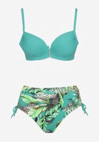 Born2be - Ciemnozielone Bikini Biustonosz i Majtki Figi ze Ściągaczami w Tropikalny Wzór Sadeille. Kolor: zielony #5