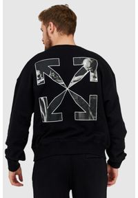 OFF-WHITE Czarna bluza męska z nadrukiem na plecach, Rozmiar S. Kolor: czarny. Materiał: prążkowany. Wzór: nadruk
