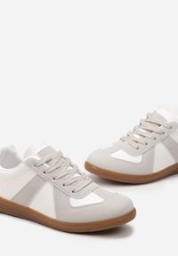 Renee - Szaro-Białe Sznurowane Sneakersy z Imitacji Skóry na Płaskiej Podeszwie Glezoma. Kolor: szary. Materiał: skóra. Obcas: na płaskiej podeszwie #2