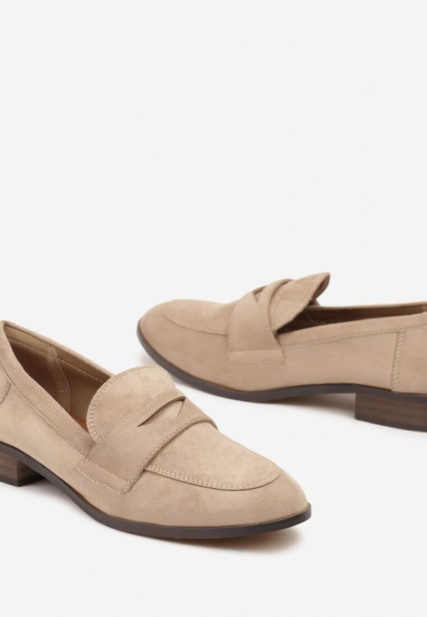 Renee - Beżowe Klasyczne Mokasyny Typu Loafersy na Płaskiej Podeszwie Daivina. Kolor: beżowy. Materiał: jeans. Obcas: na płaskiej podeszwie. Styl: klasyczny