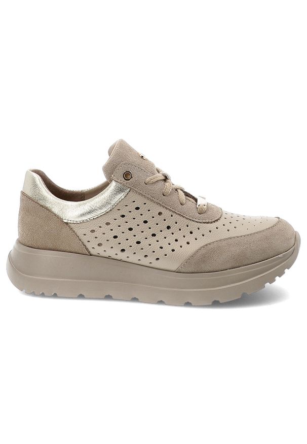 Beżowe Sneakersy Armodo Modne Skórzane Obuwie Damskie. Okazja: na co dzień. Kolor: beżowy. Materiał: skóra. Styl: casual, elegancki