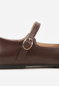 Born2be - Brązowe Eleganckie Balerinki z Paskiem z Klamerką i Kwadratowym Noskiem Brilea. Okazja: na co dzień, na uczelnię. Zapięcie: pasek. Kolor: brązowy. Materiał: jeans. Styl: elegancki #2