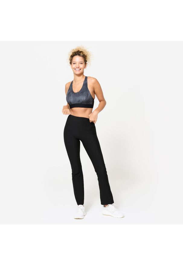 DOMYOS - Legginsy fitness damskie Domyos. Stan: podwyższony. Kolor: czarny. Materiał: materiał, elastan, poliester. Sport: fitness
