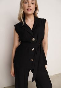 Born2be - Czarny Komplet z Topem o Fasonie Kamizelki z Paskiem i Szerokimi Spodniami z Wiskozą Zarinesh. Kolor: czarny. Materiał: wiskoza #2