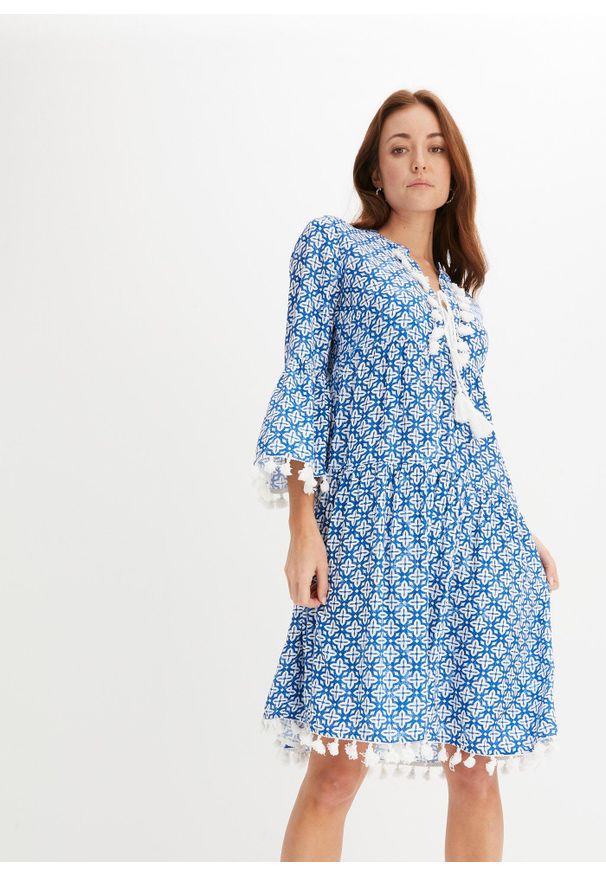 bonprix - Sukienka tunikowa z miękkiej wiskozy. Kolor: niebieski. Materiał: wiskoza