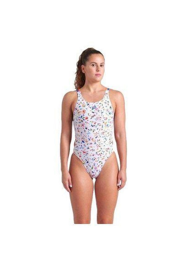 Damski kostium kąpielowy 1-częściowy Arena Confetti Tec. Kolor: wielokolorowy, niebieski, biały