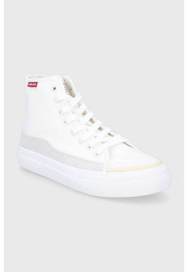 Levi's® - Levi's trampki Square High S damskie kolor biały. Okazja: na spotkanie biznesowe. Nosek buta: okrągły. Zapięcie: sznurówki. Kolor: biały. Materiał: guma. Styl: biznesowy