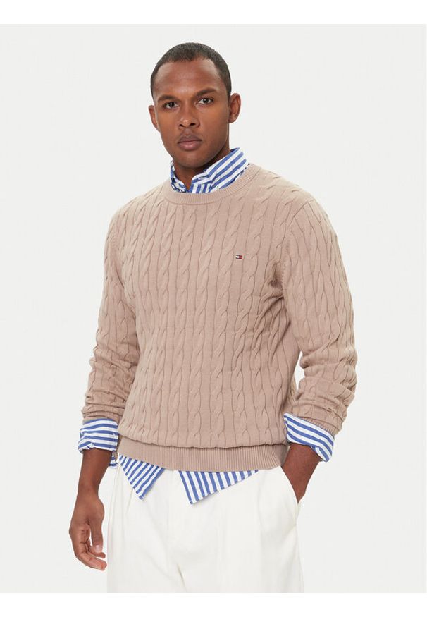 TOMMY HILFIGER - Tommy Hilfiger Sweter MW0MW33132 Beżowy Regular Fit. Kolor: beżowy. Materiał: bawełna