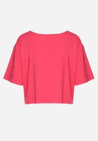 Born2be - Fuksjowy Krótki Bawełniany T-shirt z Ozdobną Aplikacją ze Sznurkiem Abiola. Kolor: różowy. Materiał: bawełna. Długość: krótkie. Wzór: aplikacja #3