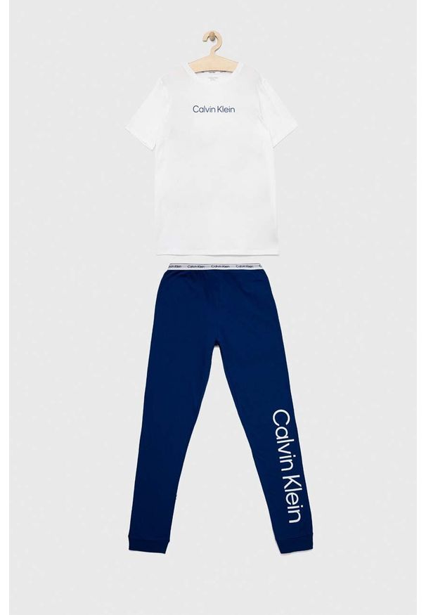 Calvin Klein Underwear piżama bawełniana dziecięca kolor granatowy z nadrukiem. Kolor: niebieski. Materiał: bawełna. Długość: krótkie. Wzór: nadruk