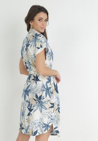 Born2be - Niebieska Koszulowa Sukienka Mini z Materiałowym Paskiem z Wzorzystej Bawełny Besana. Kolor: niebieski. Materiał: bawełna, materiał. Sezon: lato, wiosna. Typ sukienki: koszulowe. Długość: mini #5