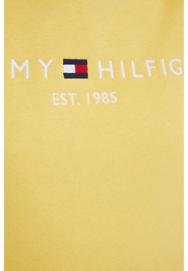 TOMMY HILFIGER - Tommy Hilfiger bluza damska kolor żółty z kapturem z aplikacją. Typ kołnierza: kaptur. Kolor: żółty. Długość rękawa: długi rękaw. Długość: długie. Wzór: aplikacja