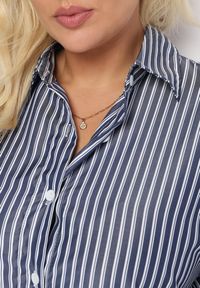 Born2be - Granatowa Koszula w Paski Lovelaca. Kolor: niebieski. Materiał: tkanina. Wzór: paski #6