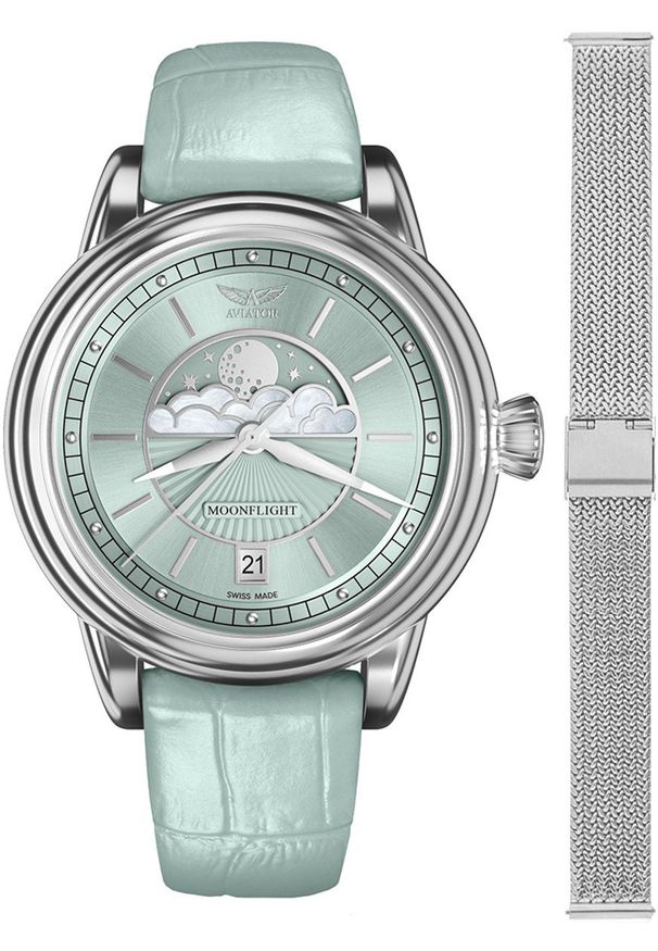 AVIATOR - Zegarek damski Aviator V.1.33.0.261.4-SET srebrny. Kolor: srebrny