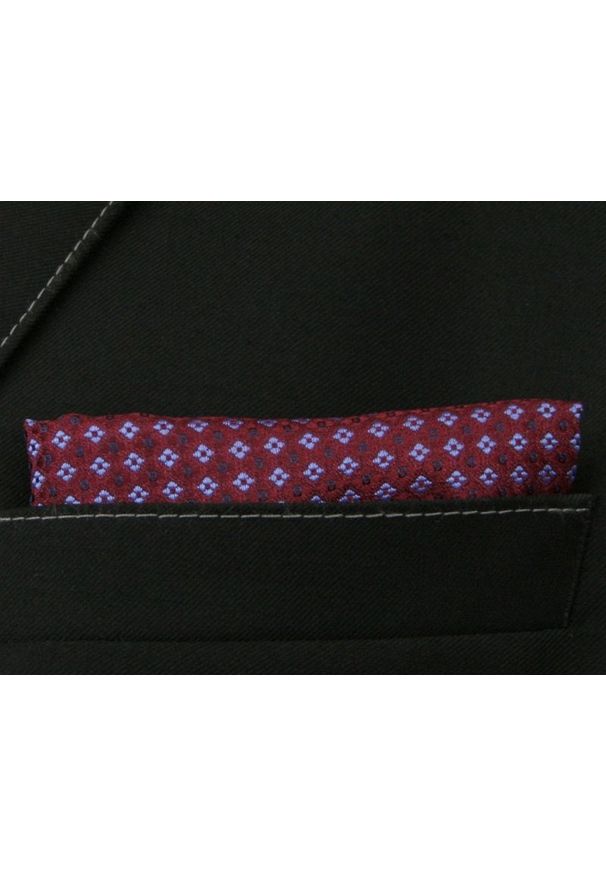 Alties - Bordowa Elegancka, Męska Poszetka - ALTIES - w Niebieskie Małe Kwiatki, Motyw Florystyczny. Kolor: niebieski, czerwony, wielokolorowy. Materiał: mikrofibra. Wzór: kwiaty