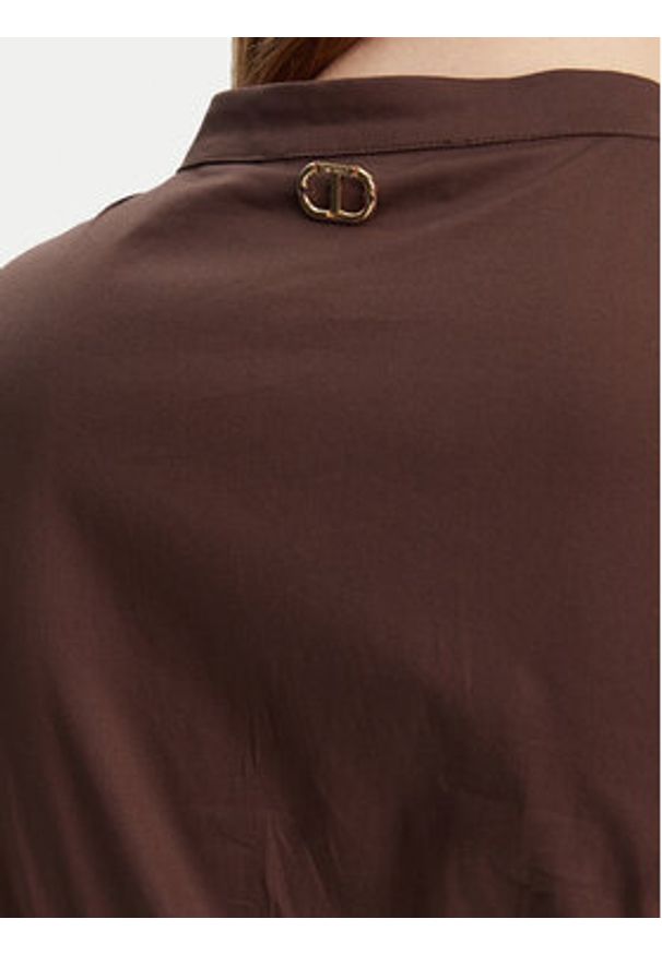 TwinSet - TWINSET Sukienka codzienna 251TT2101 Brązowy Regular Fit. Okazja: na co dzień. Kolor: brązowy. Materiał: bawełna. Typ sukienki: proste. Styl: casual