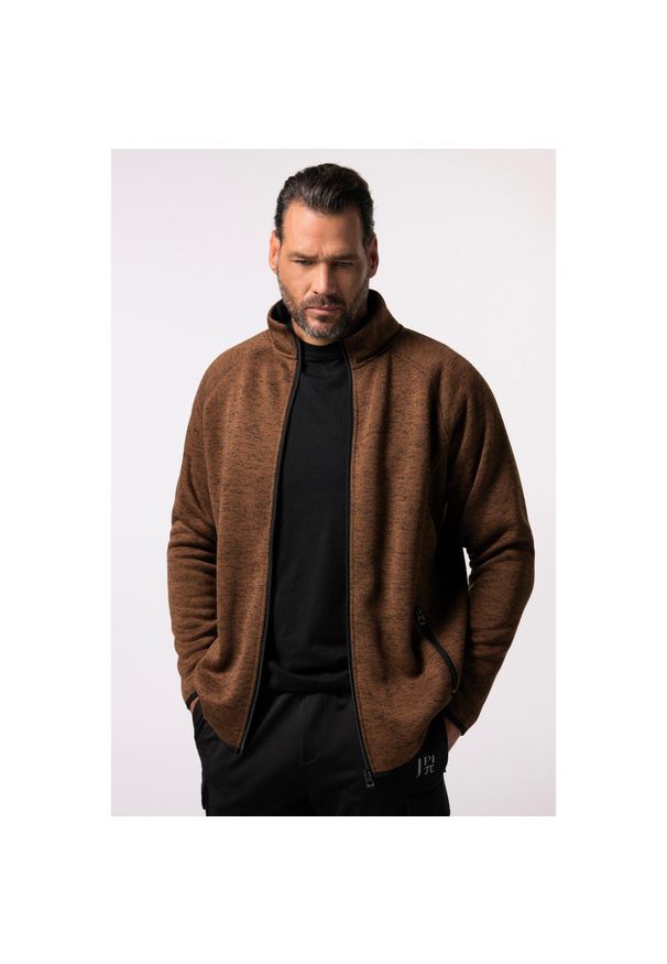 JAY-PI - Męska Bluza rozpinana z dzianiny i polaru. Kolekcja: plus size. Kolor: beżowy. Materiał: poliester, materiał. Sport: turystyka piesza