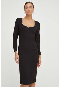 Nissa sukienka kolor czarny midi dopasowana. Typ kołnierza: dekolt w karo. Kolor: czarny. Materiał: tkanina. Typ sukienki: dopasowane. Długość: midi #4