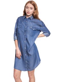 Lee - DAMSKA SUKIENKA LEE SHIRT DRESS BLEACHED DENIM L50UKRES. Okazja: na co dzień. Kolor: niebieski. Materiał: denim. Styl: casual #3