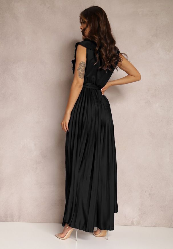 Renee - Czarny Kombinezon Plisowany Hyrmane. Kolor: czarny. Materiał: materiał. Długość: długie. Styl: elegancki, wizytowy