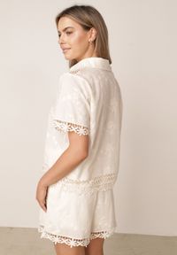 Born2be - Beżowy Bawełniany Komplet w Stylu Boho Koszula i Szorty z Haftem Lephine. Kolor: beżowy. Materiał: bawełna. Wzór: haft #3